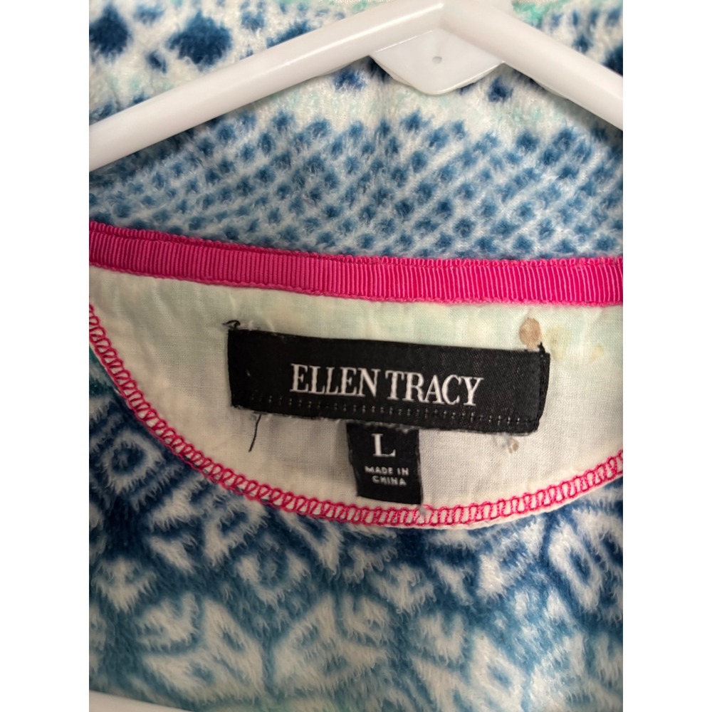 Ellen Tracy Women Teal Blue Fair Isle Fleece Pajama Set Long Sleeve Pants Large - Picture 4 of 8